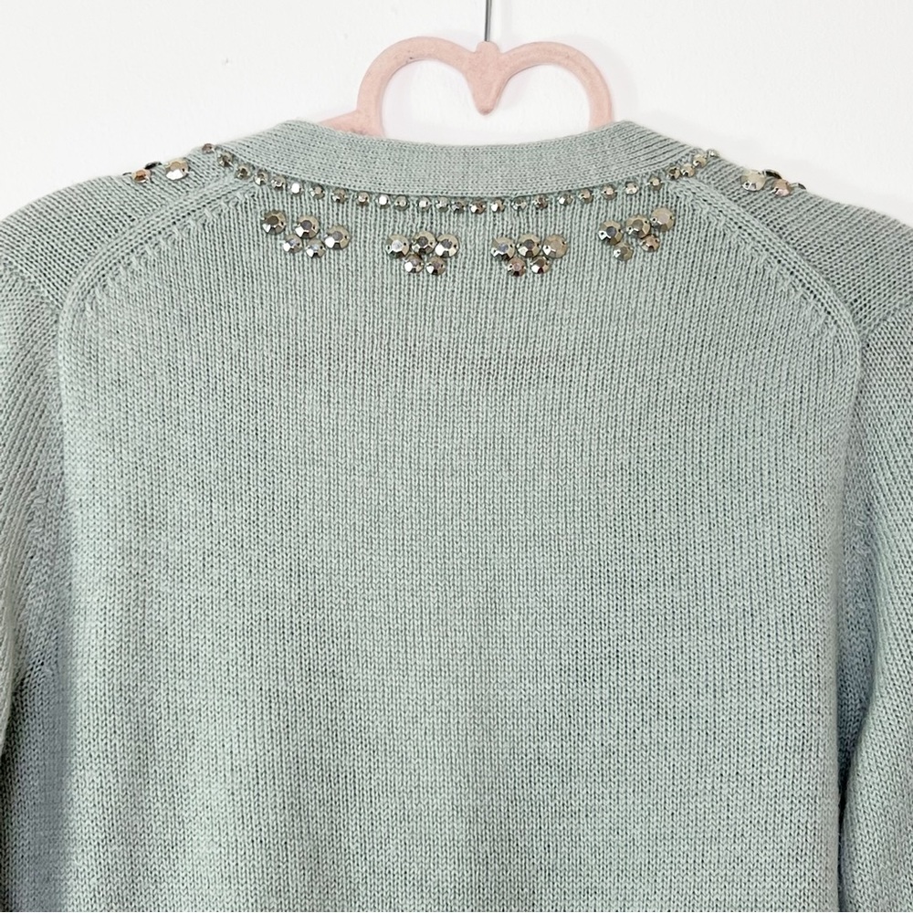 J.Crew Light Grey Green Alpaca Merino Embellished Cardigan With Pockets Size XS - Picture 6 of 7